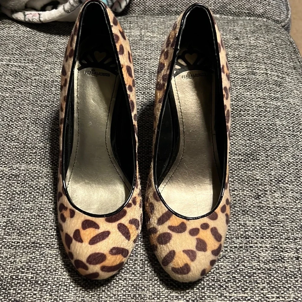 FERGALICIOUS by FERGIE  UTOPIA LEOPARD FAUX FUR HEELS